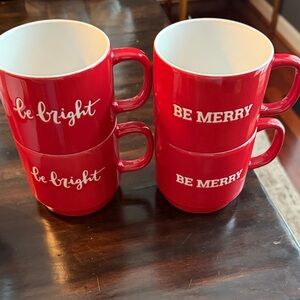 Red Holiday Mugs Set - Be Bright & Be Merry
